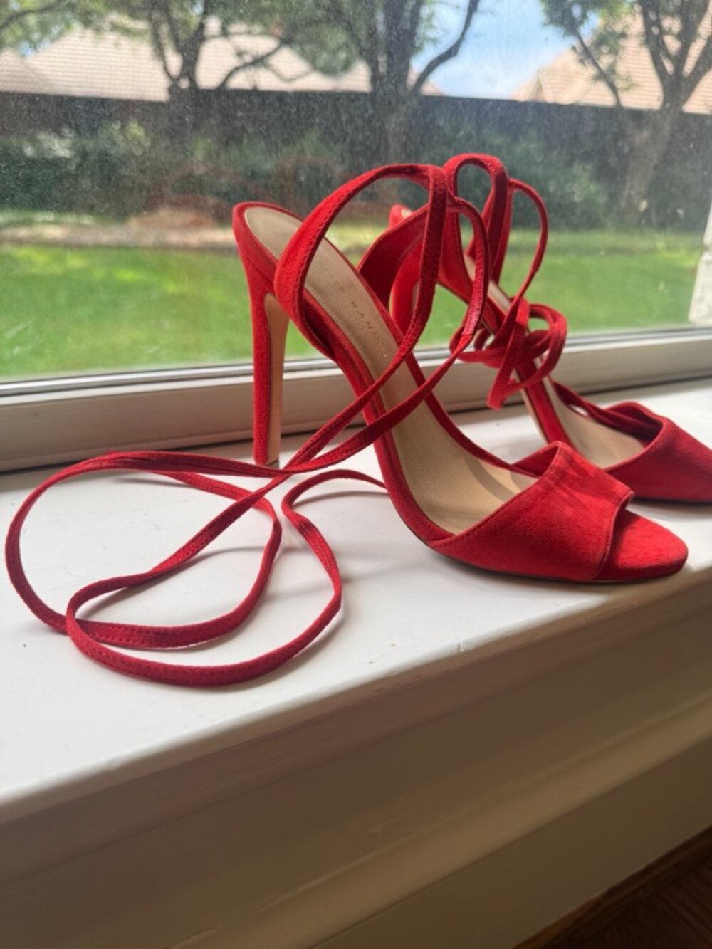 Sexy Red Loeffler Randall Suede Heels Size 6.5 (36.5) - Picture 3 of 8